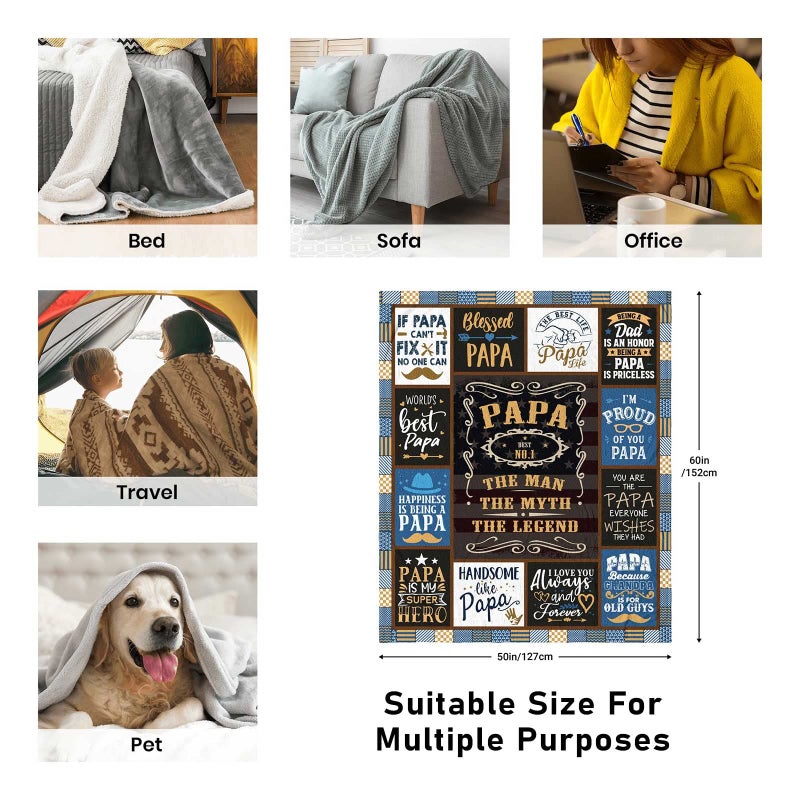 SIKLTY Papa Gifts from Grandchildren Throw Blanket 60"" x 50""  Birthday Gifts for Papa from Grandkids  Papa Gifts from Granddaughter  Best Gifts for Papa from Grandson  Best Papa Ever Gifts - Image 4